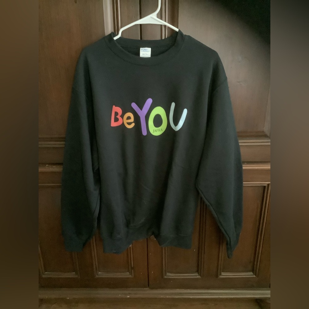 BeYOU Colorful Logo Black Crewneck Sweatshirt Womens Size Large NWOT